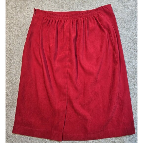 Leslie Fay 2 Pc Skirt Suit Faux Suede Red Elastic Waist Professional Petite 14WP - Picture 12 of 16